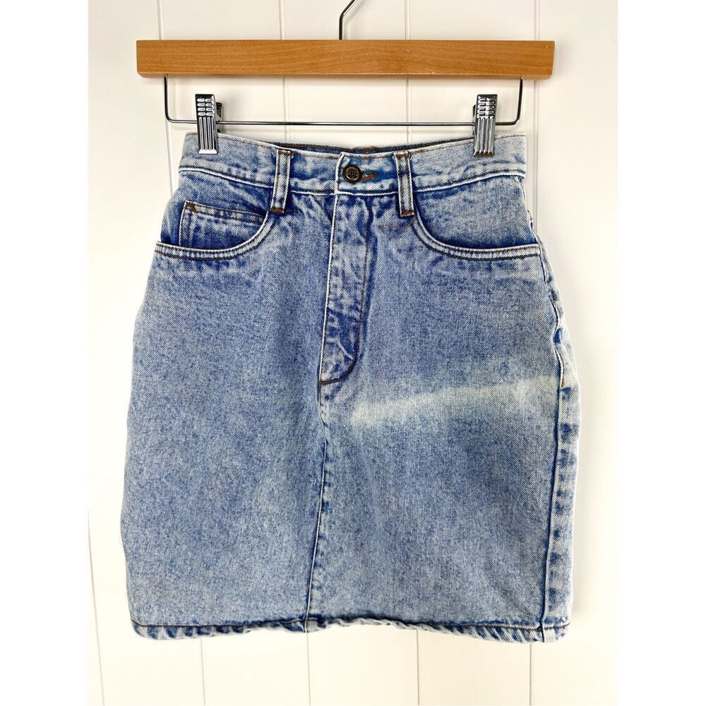 Rio Vintage 90s Bleach Stained Denim‎ Mini Skirt Size 3 Juniors or 24 W